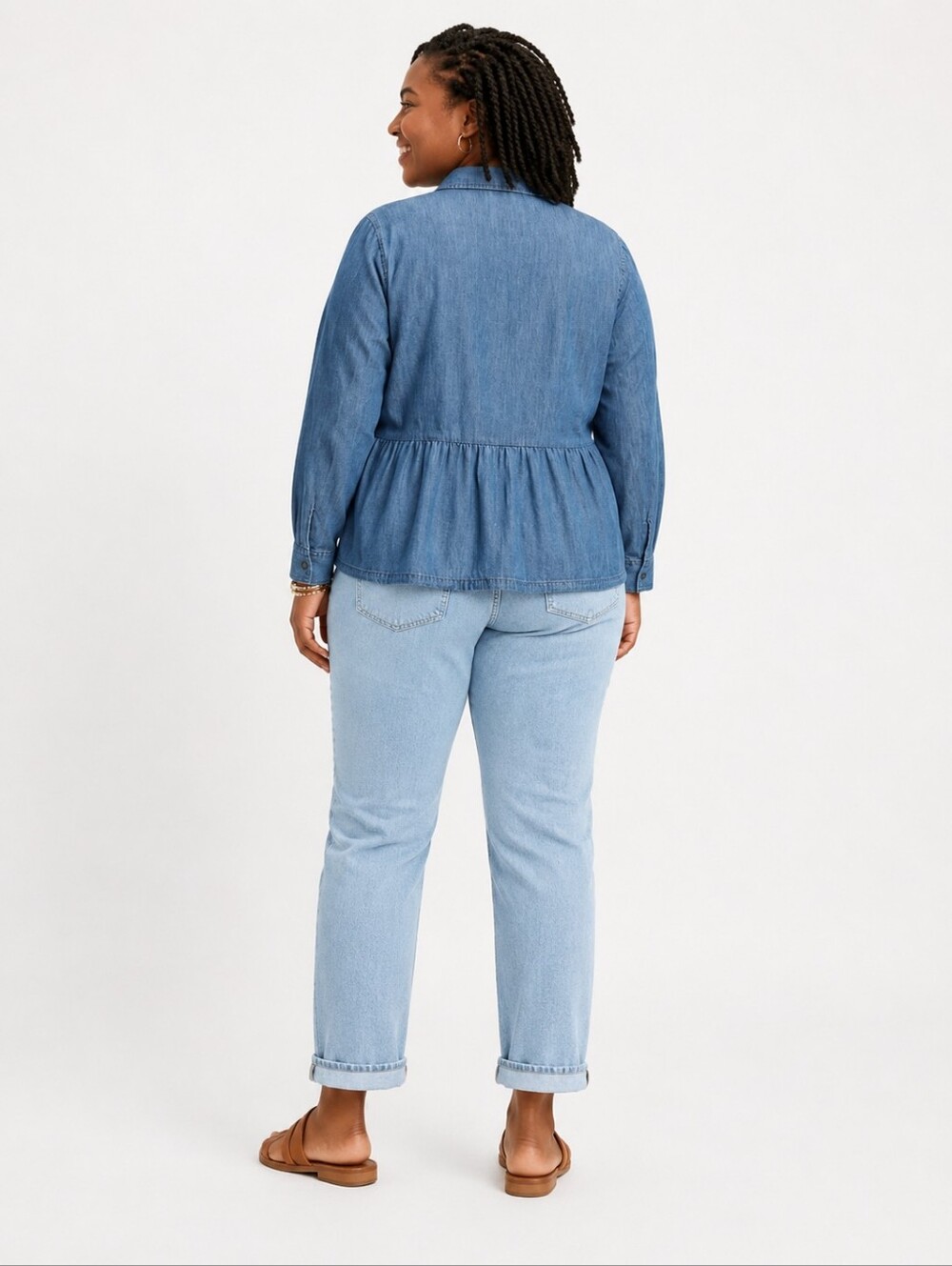 ASOS Plus Size Blue Denim Peplum Top Size 24 - Picture 2 of 5